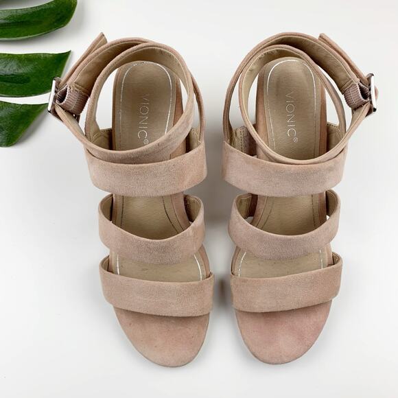 Vionic Blaire Sandals Heels Pink Suede Ankle Strap Strappy Women's 9.5 - Picture 2 of 11